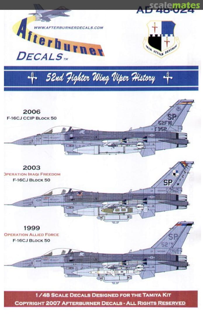 Boxart 52nd Fighter Wing Viper History AD 48-024 Afterburner Decals