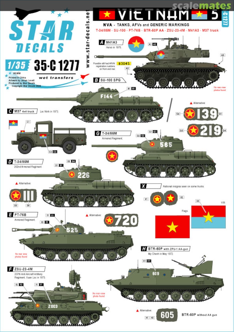 Boxart NVA - Tanks, AFVs and Generic Markings 35-C1277 Star Decals