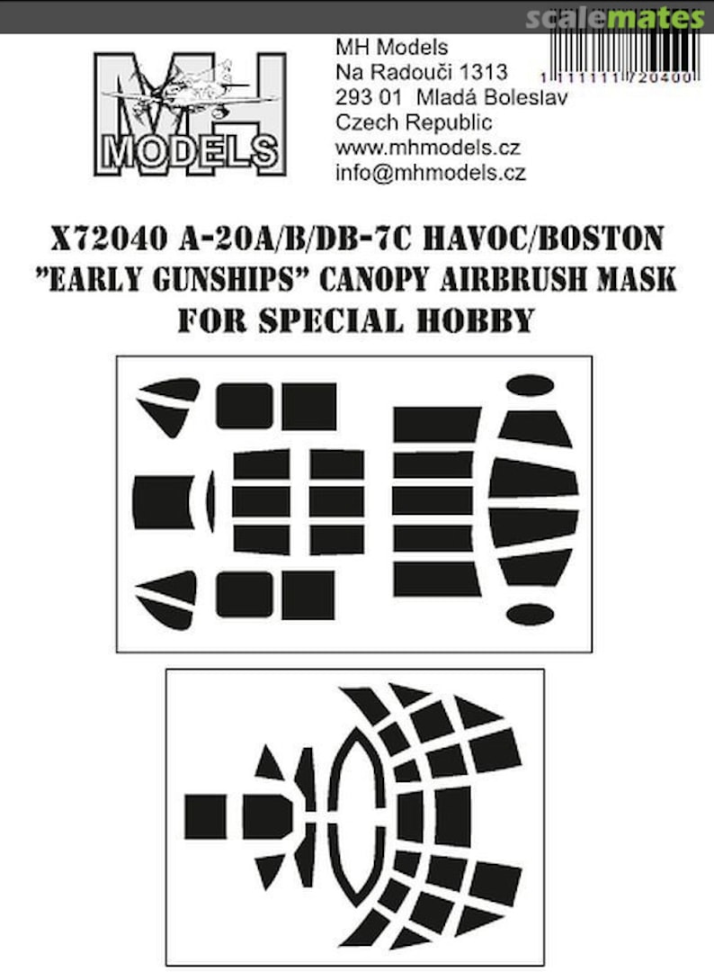 Boxart A-20A/B/DB-7C Havoc/Boston "Early Gunships" Canopy Airbrush Mask X72040 MH Models