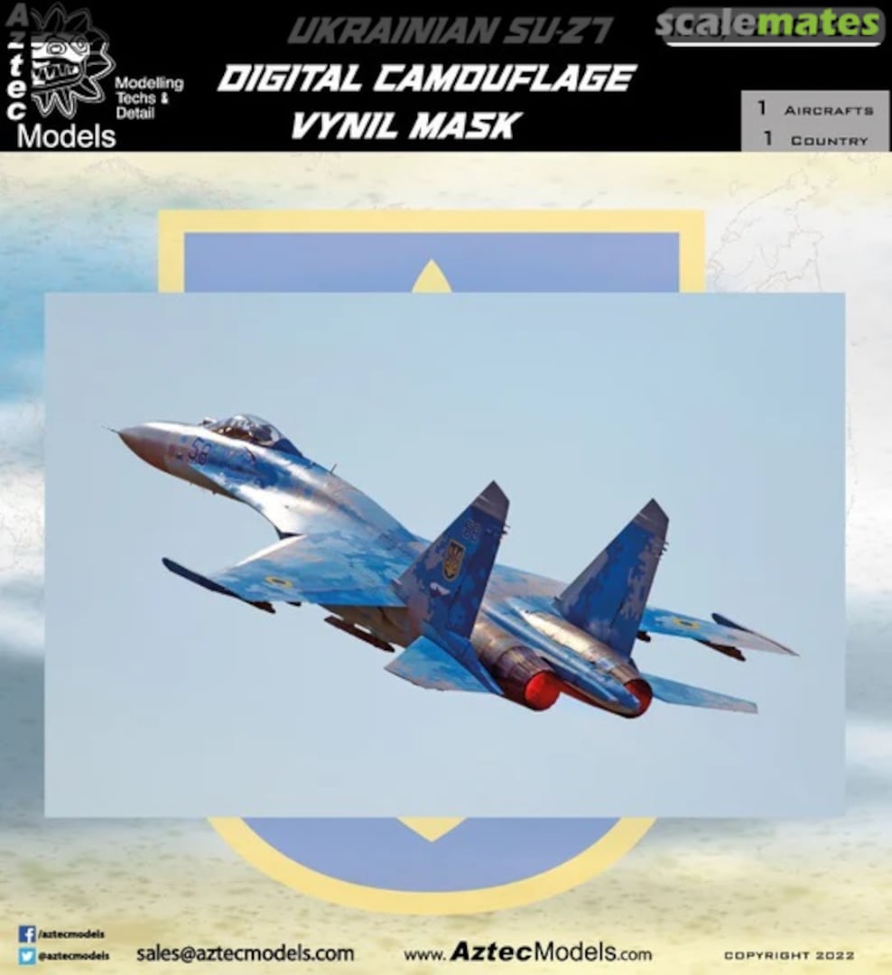 Boxart Sukhoi Su-27 Ukrainian Digital Camouflage Vinyl Mask M48-084-27D Aztec Models