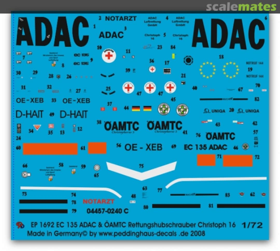 Boxart EC-135 ADAC & OAMTC Rescue Helicopter EP 1692 Peddinghaus-Decals