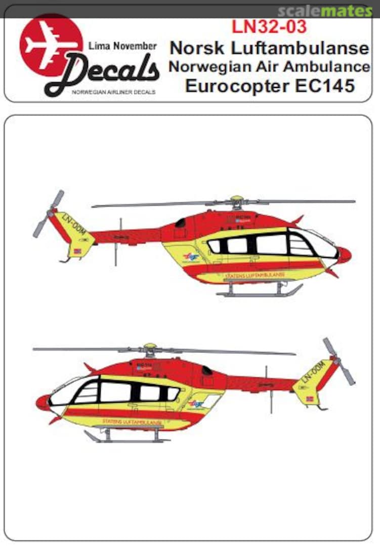 Boxart Eurocopter EC145 (Norwegian Air Ambulance) LN32-03 Lima November Decals