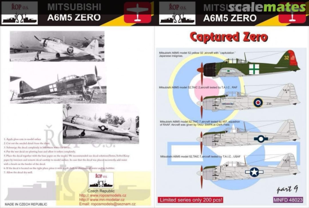 Boxart MITSUBISHI A6M5 ZERO MODEL 52 - CAPTURED ZERO MNFDL48023 ROP o.s.