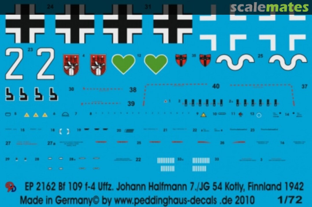 Boxart Bf 109 F-4 Uffz. Johann Halfmann 7/JG 54 Kotly, Finnland, Juli 1942 EP 2162 Peddinghaus-Decals