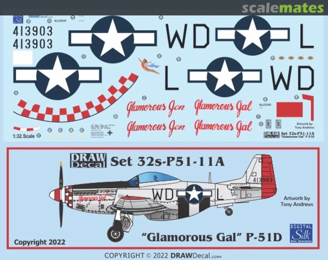 Boxart “Glamorous Gal” P-51D 32-P51-11A Draw Decal