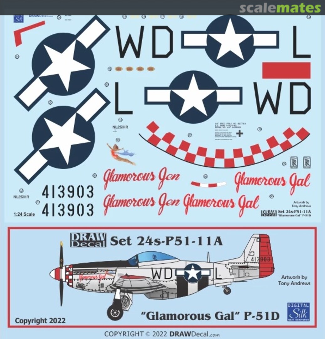 Boxart “Glamorous Gal” P-51D 24-P51-11A Draw Decal