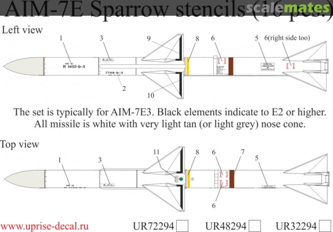 Boxart AIM-7E Sparrow stencils (16 pcs.) UR32294 UpRise