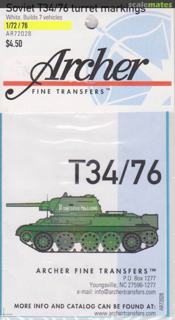 Boxart T34/76 turret markings AR72028 Archer