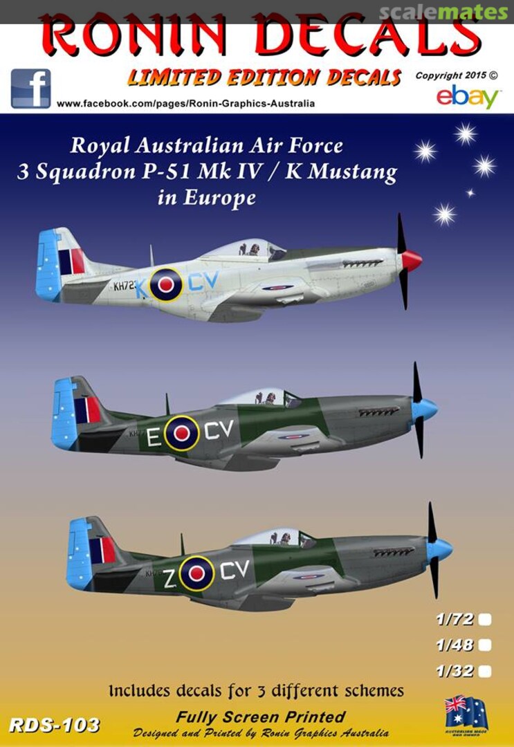 Boxart RAAF 3Sqn. P-51 Mk IV / K Mustang in Europe RDS-103 Ronin Decals