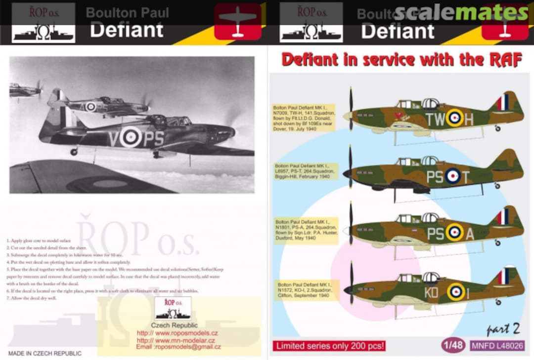 Boxart BOULTON PAUL DEFIANT - DEFIANT IN SERVICE WITH THE RAF MNFDL48026 ROP o.s.