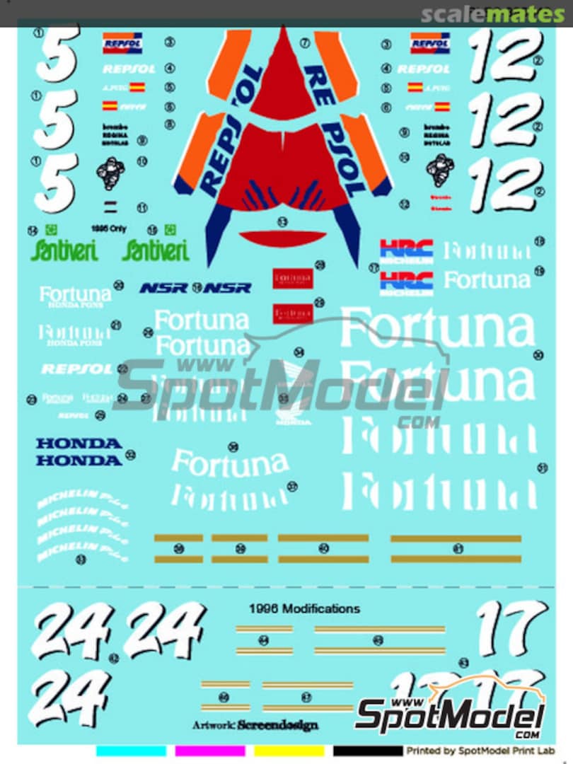 Boxart Honda NSR500 Fortuna Honda Pons Team sponsored by Repsol Fortuna #5, 12, 17, 24 PLB2-890849 Print Lab Decals