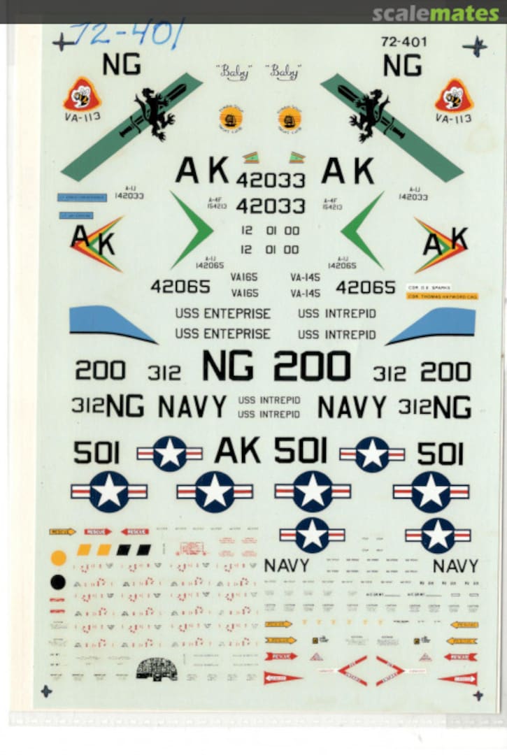 Boxart A-4F CVAN-65 USS Enterprise, A-1J CVS-11 USS Intrepid,A-1J VA-145- 72-401 Microscale