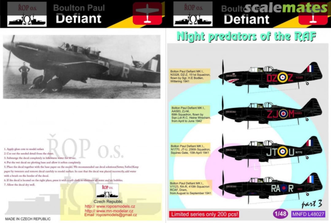 Boxart BOULTON PAUL DEFIANT - NIGHT PREDATORS OF THE RAF MNFDL48027 ROP o.s.