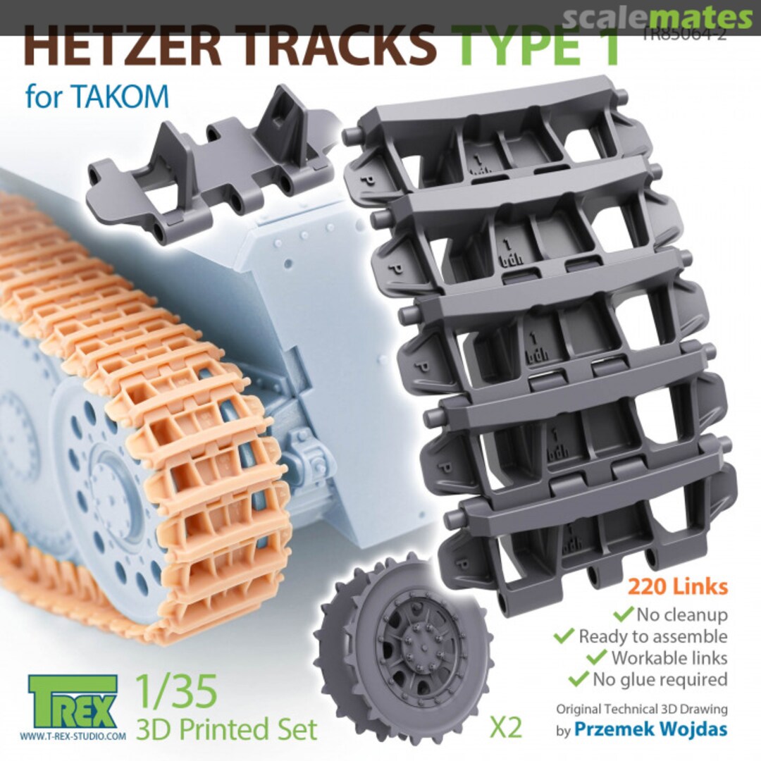 Boxart Tracks for the German Hetzer Tank Destroyer Type1 w/Start Wheels TR85064-2 T-Rex Studio