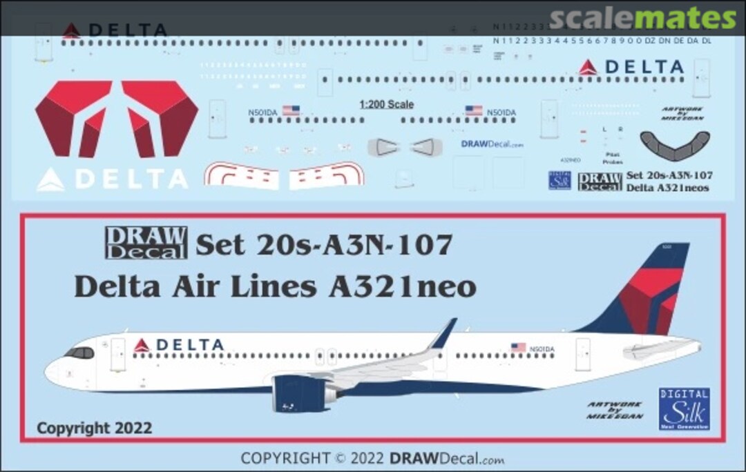 Boxart Delta Air Lines A321neo 20-A3N-107 Draw Decal