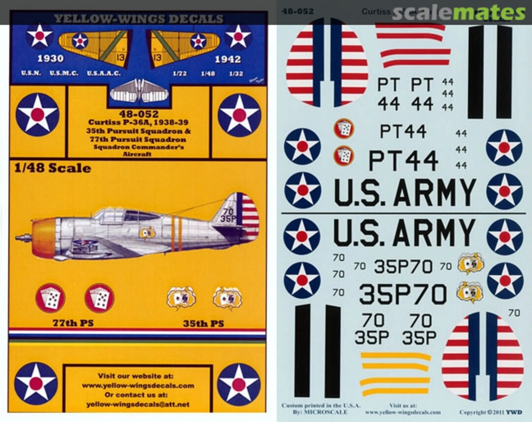 Boxart Curtiss P-36A, 1938-39 48-052 Yellow-Wings Decals