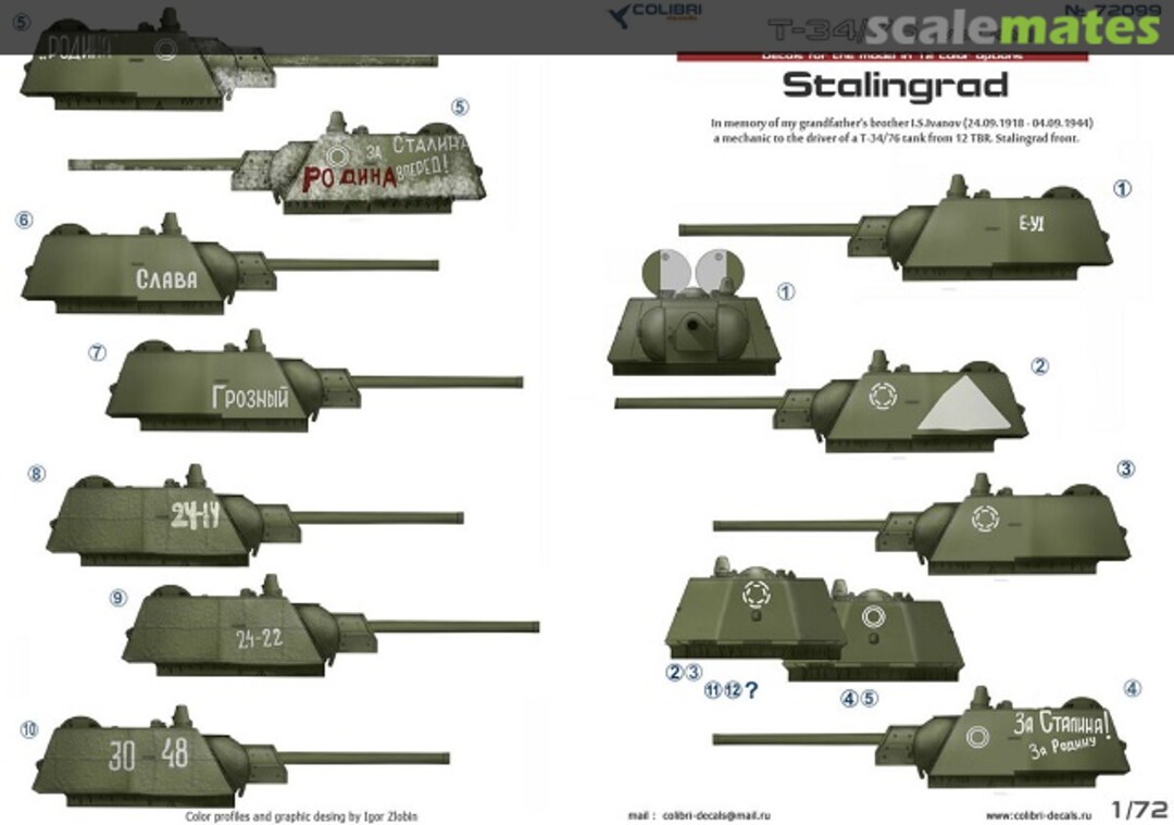 Boxart T-34/76 mod 1942. Battles for Stalingrad. Part 1. 72099 Colibri Decals