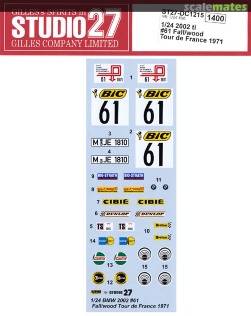 Boxart BMW 2002 tii #61 Fall/Wood Tour de France 1971 ST27-DC1215 Studio27