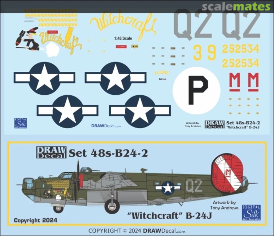 Boxart “Witchcraft” B-24J Restored Wartime Markings 48-B24-2 Draw Decal