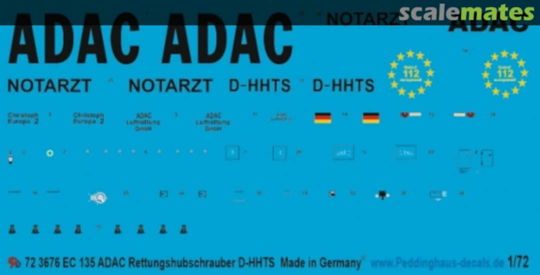 Boxart EC 135 ADAC Rettungshubschrauber D-HHTS 72 3676 Peddinghaus-Decals