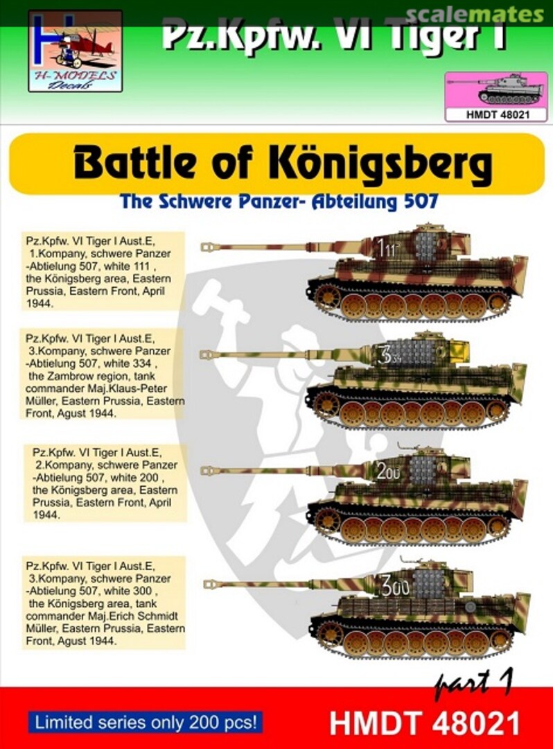 Boxart Pz.Kpfw. VI Tiger I Battle of Konigsberg pt. 1 HMT48021 H-Models Decals