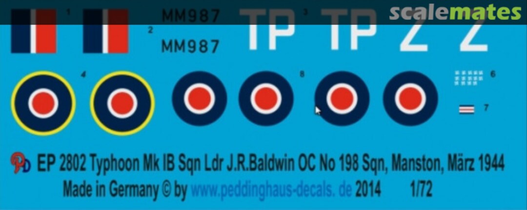 Boxart Typhoon MK IB, Pilot Ldr. J.R. Baldwin EP 2802 Peddinghaus-Decals