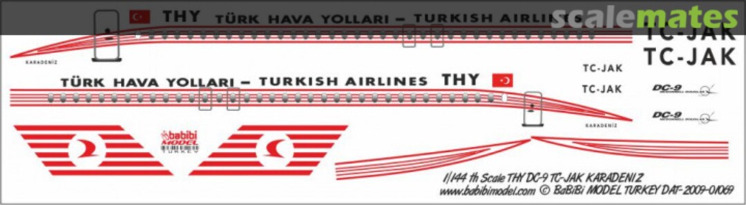 Boxart Turkish Airlines DC-9-32 TC-JAK Karadeniz 1069 Babibi model