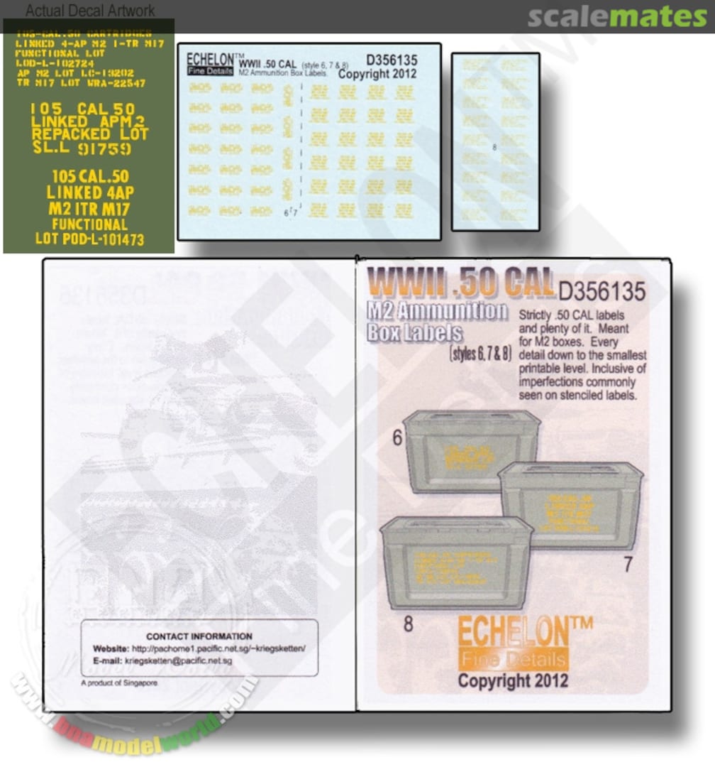 Boxart WWII .50 CAL M2 Ammunition Box Labels (Style 6, 7 & 8) D356135 Echelon Fine Details