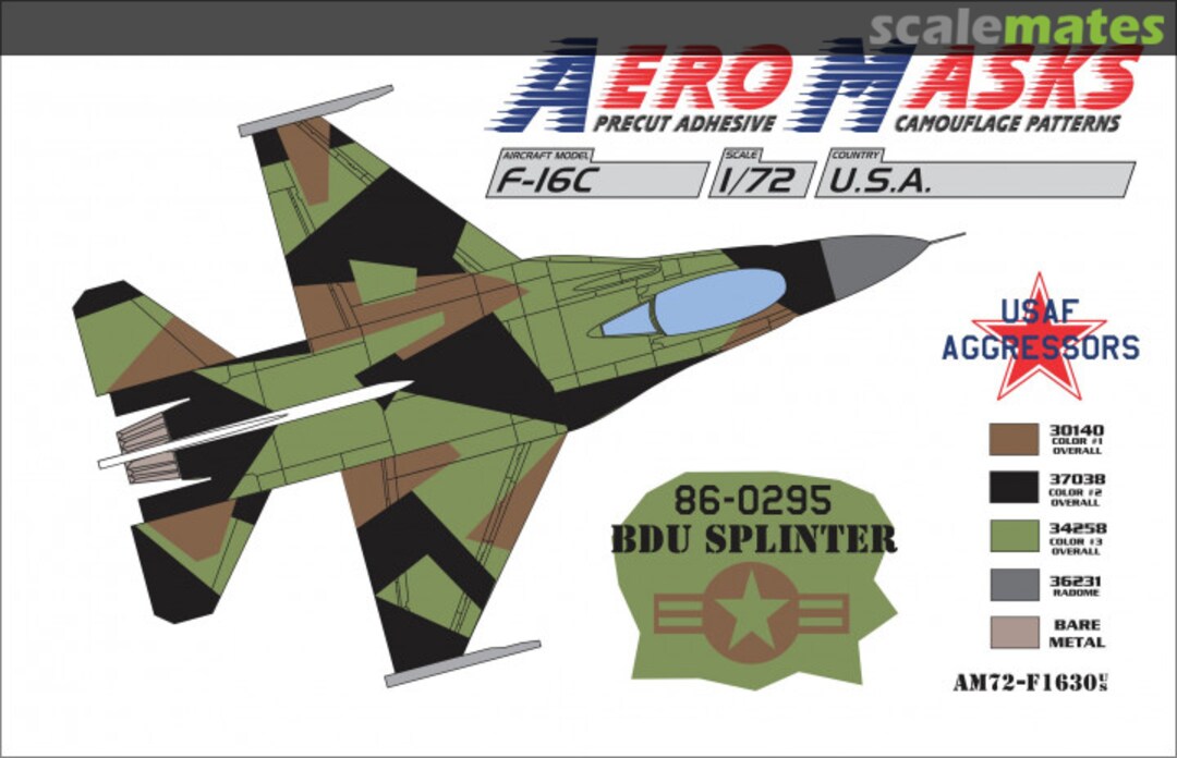 Boxart F-16C USA USAF Aggressors 86-0295 BDU Splinter AM72-F1630 AeroMasks