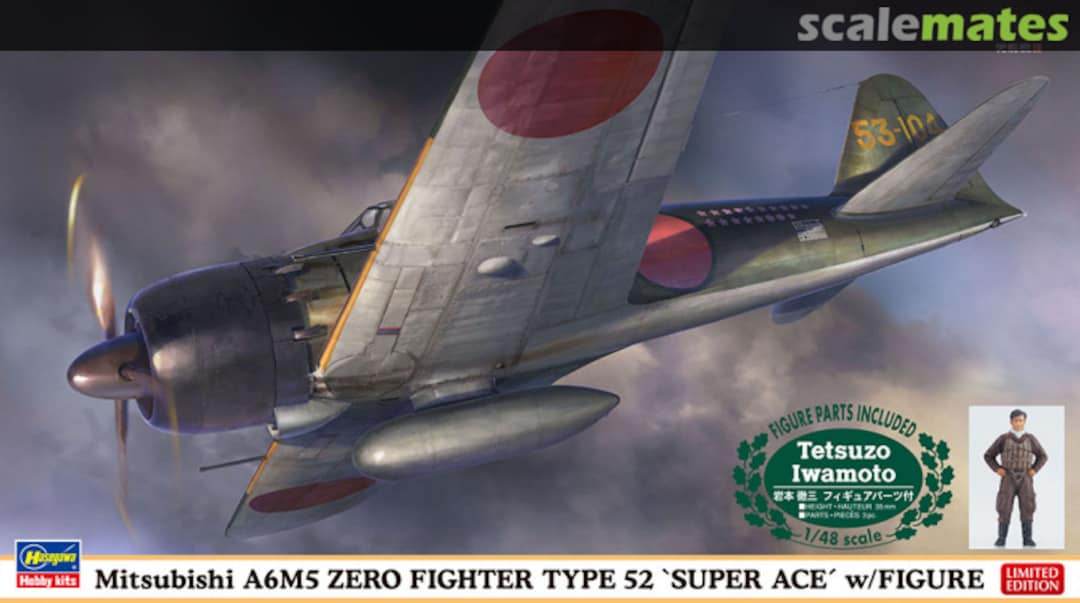 Boxart Mitsubishi A6M5 Zero Fighter Type 52 `Super Ace´ w/Figure Tetsuzo Iwamoto 07497 Hasegawa