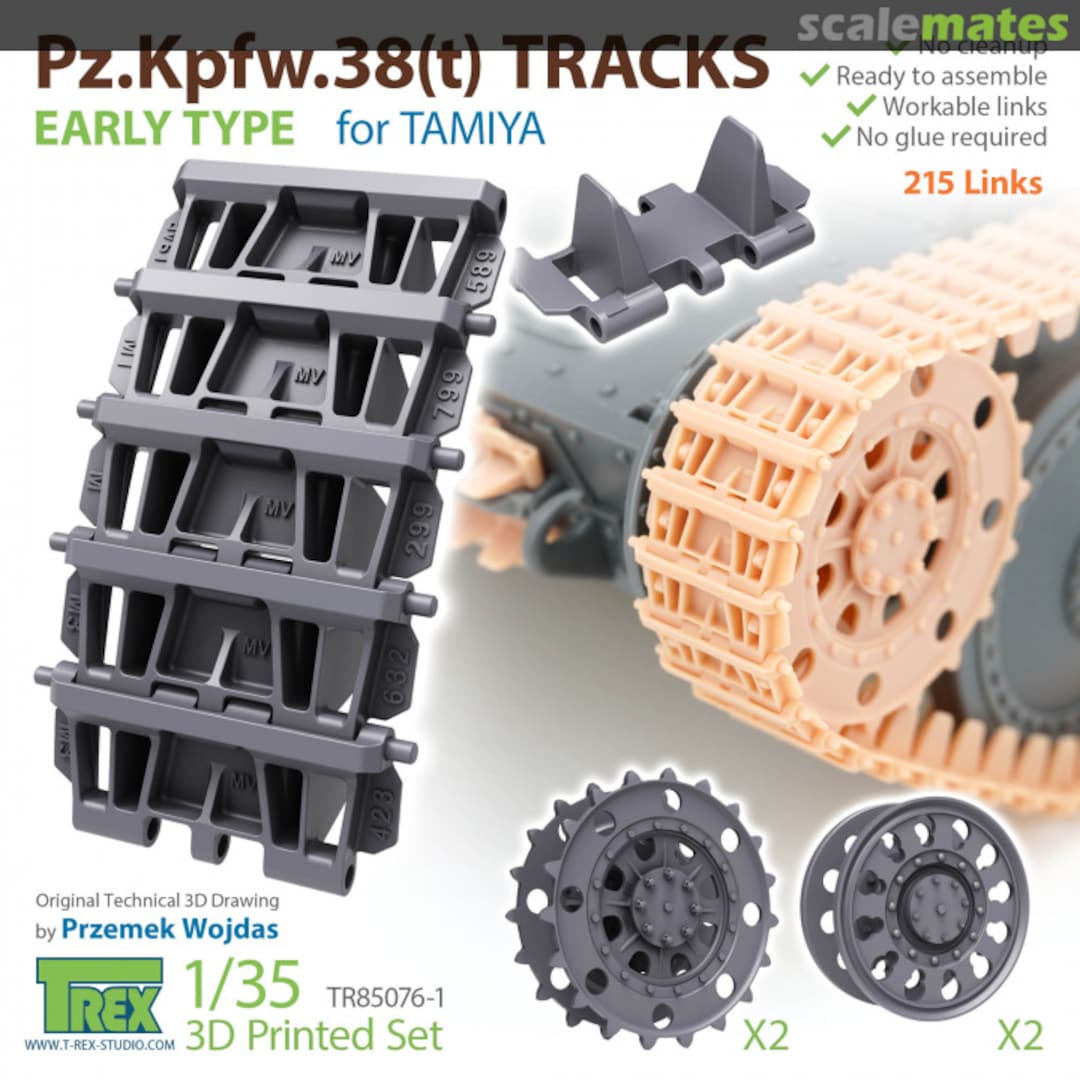 Boxart WWII German 38 (t) Light Tank Early Type Tracks with Starter Wheels/Guide Wheels (for Tamiya) TR85076-1 T-Rex Studio