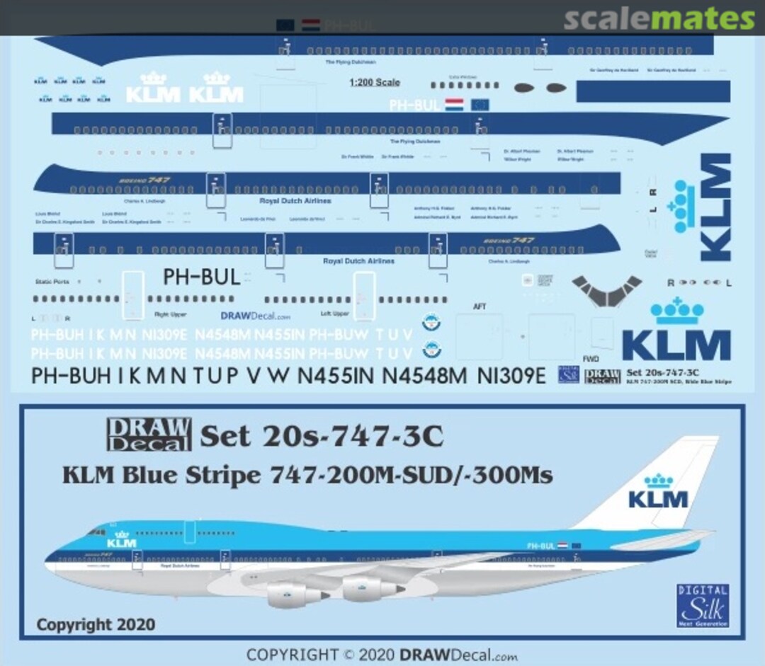 Boxart KLM Wide Blue Stripe 747-200M-SUD /-300M 20-747-3C Draw Decal