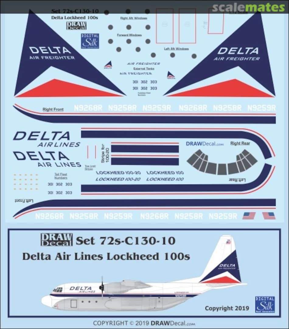 Boxart Delta Air Lines L-100 Hercules 72-C130-10 Draw Decal