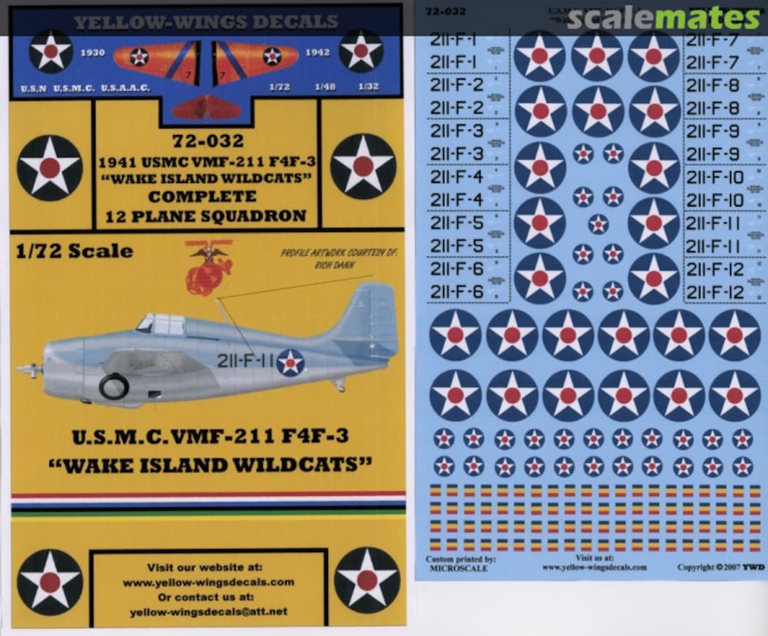 Boxart USMC F4F-3 VMF-211 "Wake Island Wildcats" 72-032 Yellow-Wings Decals