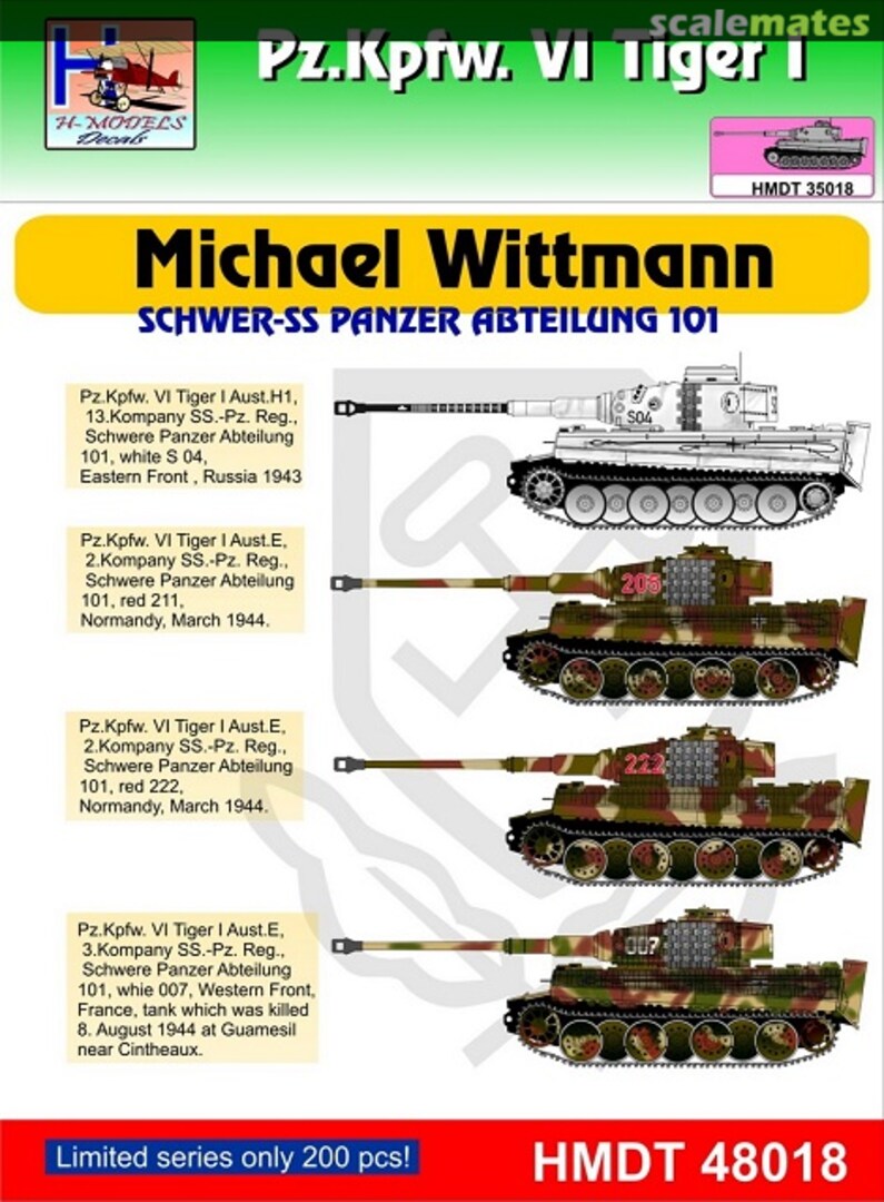 Boxart Pz.Kpfw. VI Tiger I Michael Wittmann HMT48018 H-Models Decals