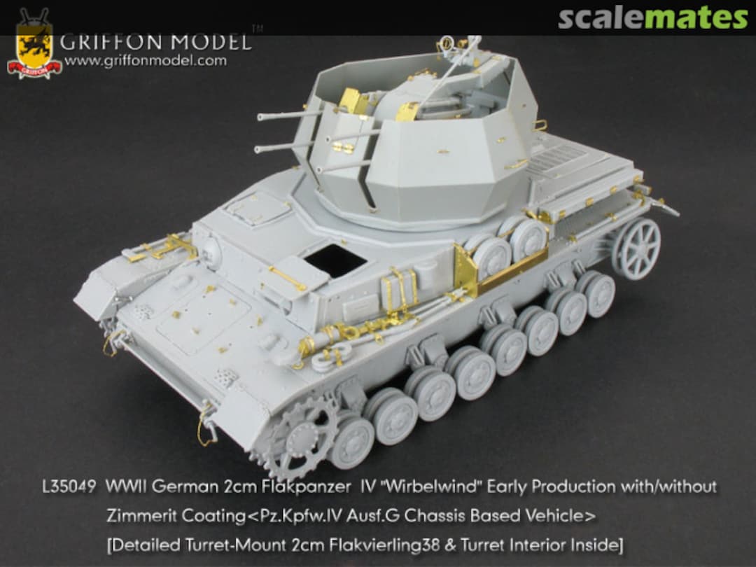 Boxart WWII German 2cm Flakpanzer IV Wirbelwind Ausf.G with/without Zimmerit Coating - Basic Set L35049 Griffon Model