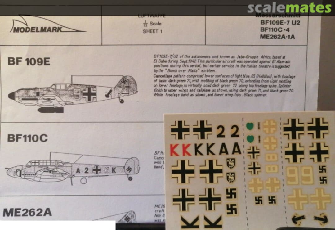 Contents Luftwaffe: Bf-109E-7 U2, Bf-110C-4, Me-262A-1A 1 Modelmark