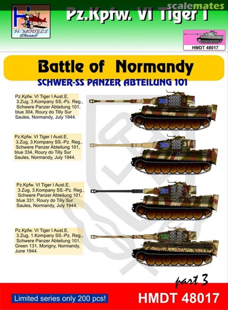 Boxart Pz.Kpfw. VI Tiger I Battle of Normandy pt. 3 HMT48017 H-Models Decals