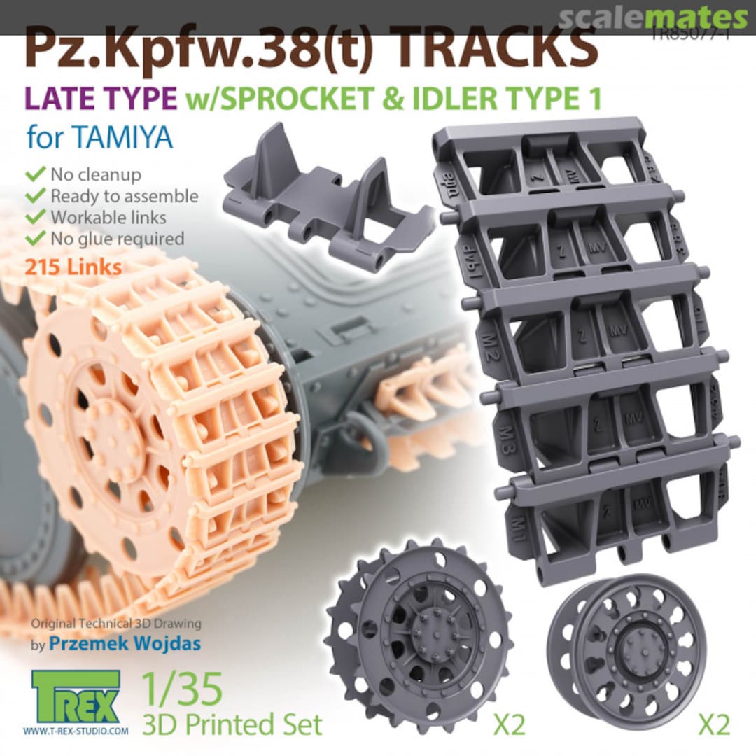 Boxart WWII German 38 (t) Light Tank Late Type Crawler Track with Starter Wheel / Guide Wheel Type 1 (for Tamiya) TR85077-1 T-Rex Studio