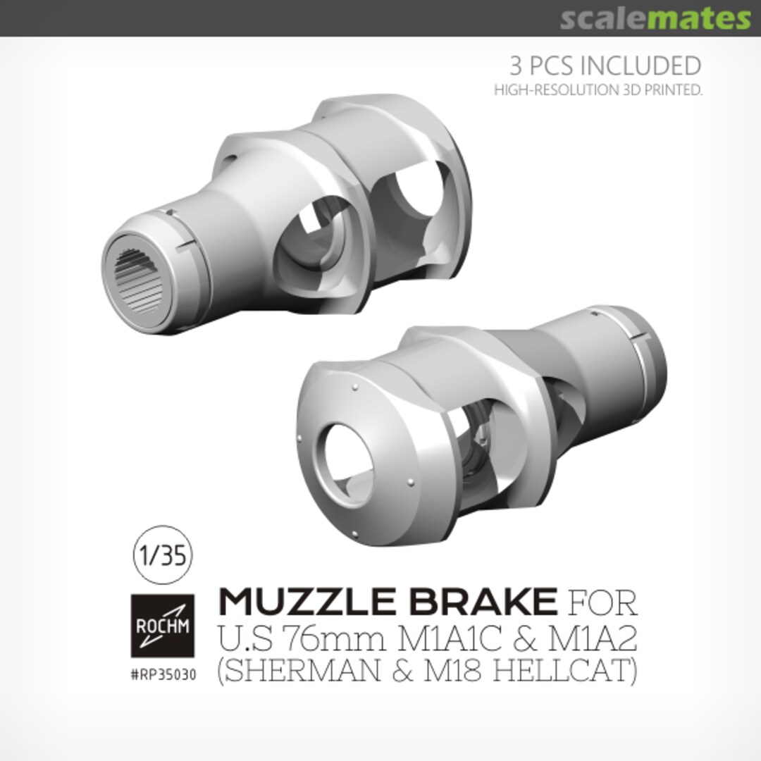 Boxart Muzzle Brake for U.S 76mm M1A1C & M1A2 (Sherman & M18 Hellcat) (3 PCS) RP35030 Rochm