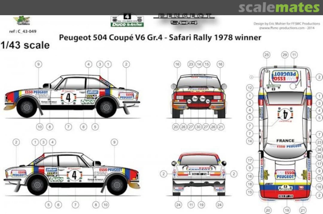 Boxart Peugeot 504 Coupé V6 "TEAM ESSO PEUGEOT" C 43-049 FFSMC Productions