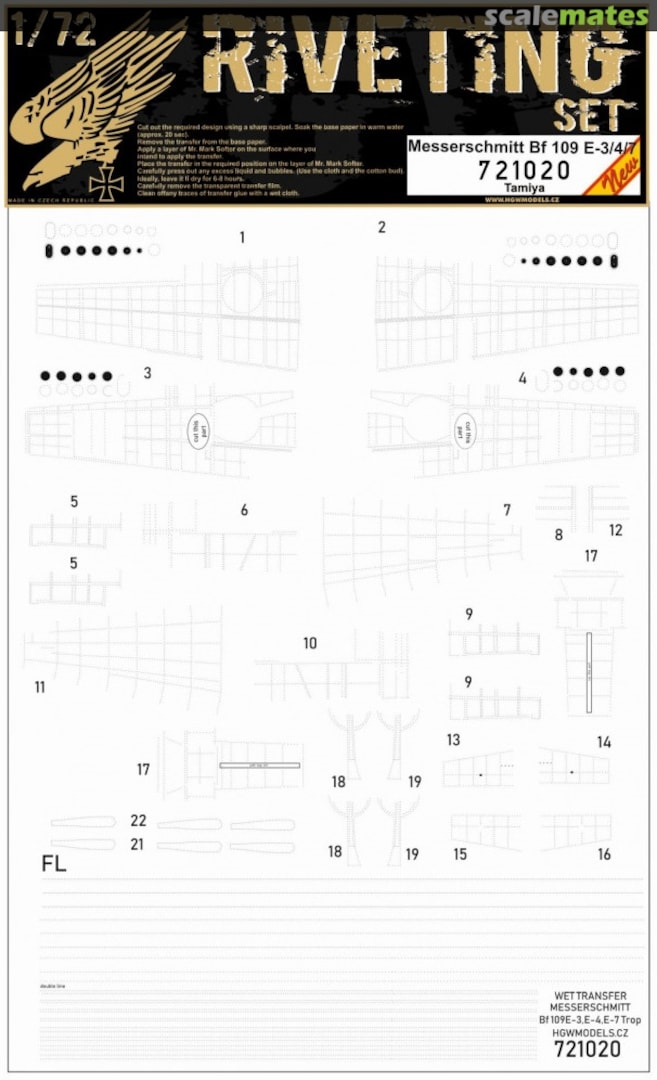 Boxart Messerschmitt Bf109 E-3 /4 /7 / Trop - Riveting Set 721020 HGW Models