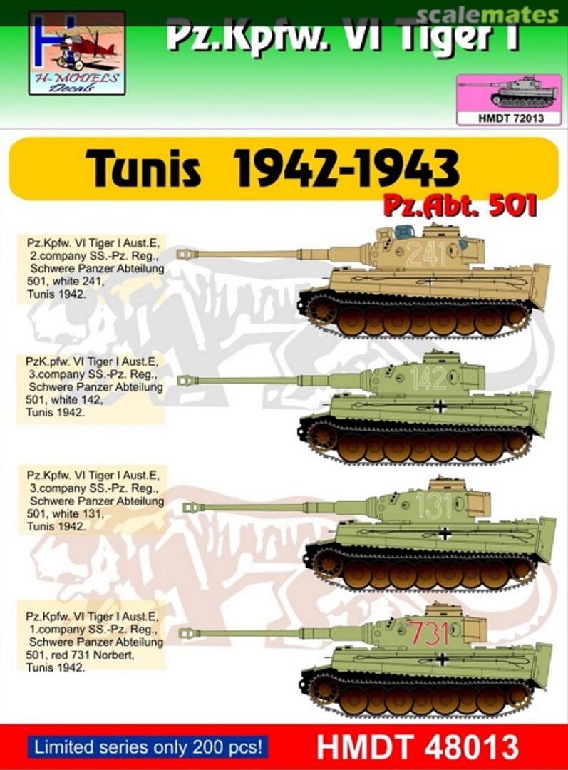 Boxart Pz.Kpfw. VI Tiger I Tunis 1942-1943 HMT48013 H-Models Decals