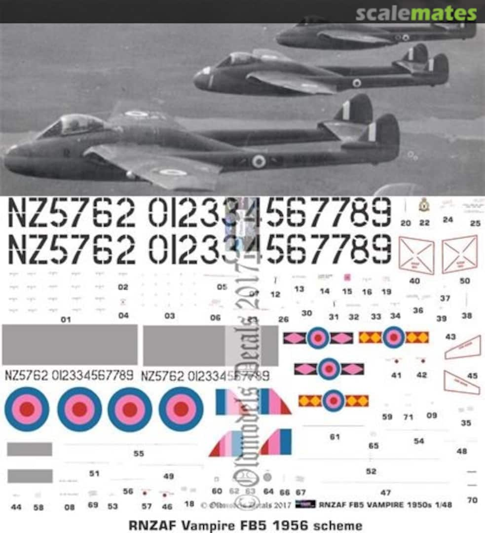 Boxart RNZAF Vampire FB5 1950s camo scheme OMD0063 Oldmodels Decals