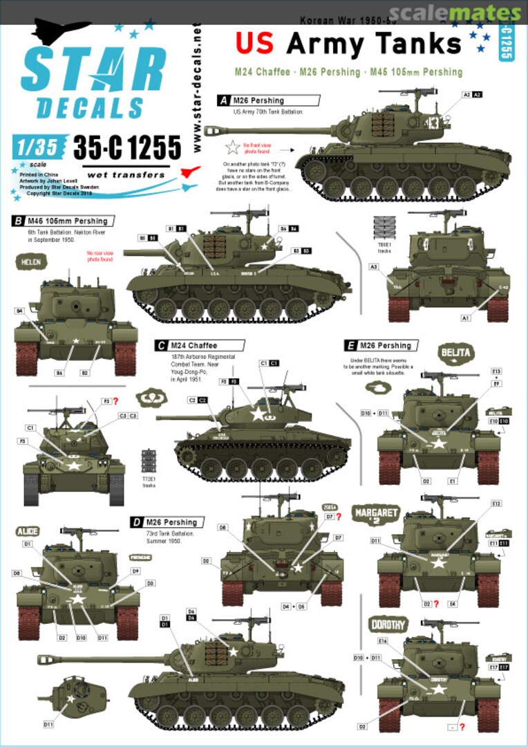 Boxart US Army Tanks 35-C1255 Star Decals