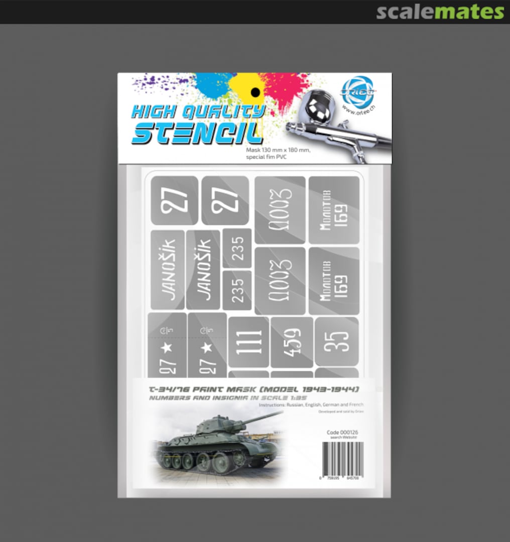 Boxart T34/76 Tank Paint Masks, numbers and Insignia 000126 Orlee