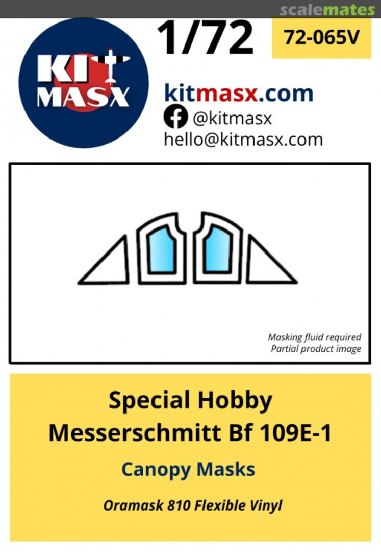 Boxart Messerschmitt Bf 109E-1 Canopy Masks 72-065V Kit Masx