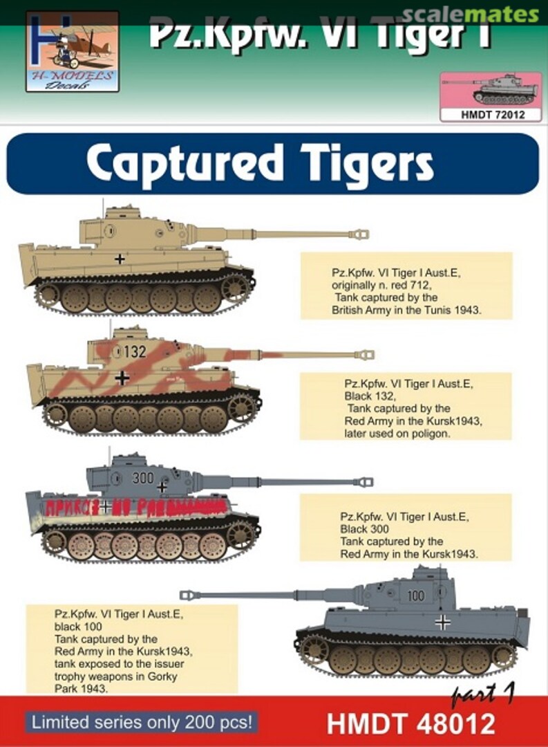 Boxart Pz.Kpfw. VI Tiger I Captured Tigers Part 1 HMT48012 H-Models Decals