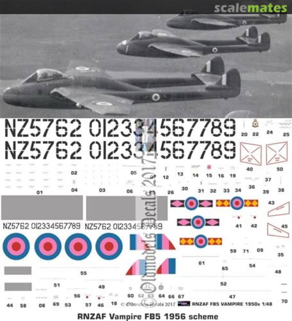 Boxart RNZAF Vampire FB5 1950s camo scheme OMD0064 Oldmodels Decals