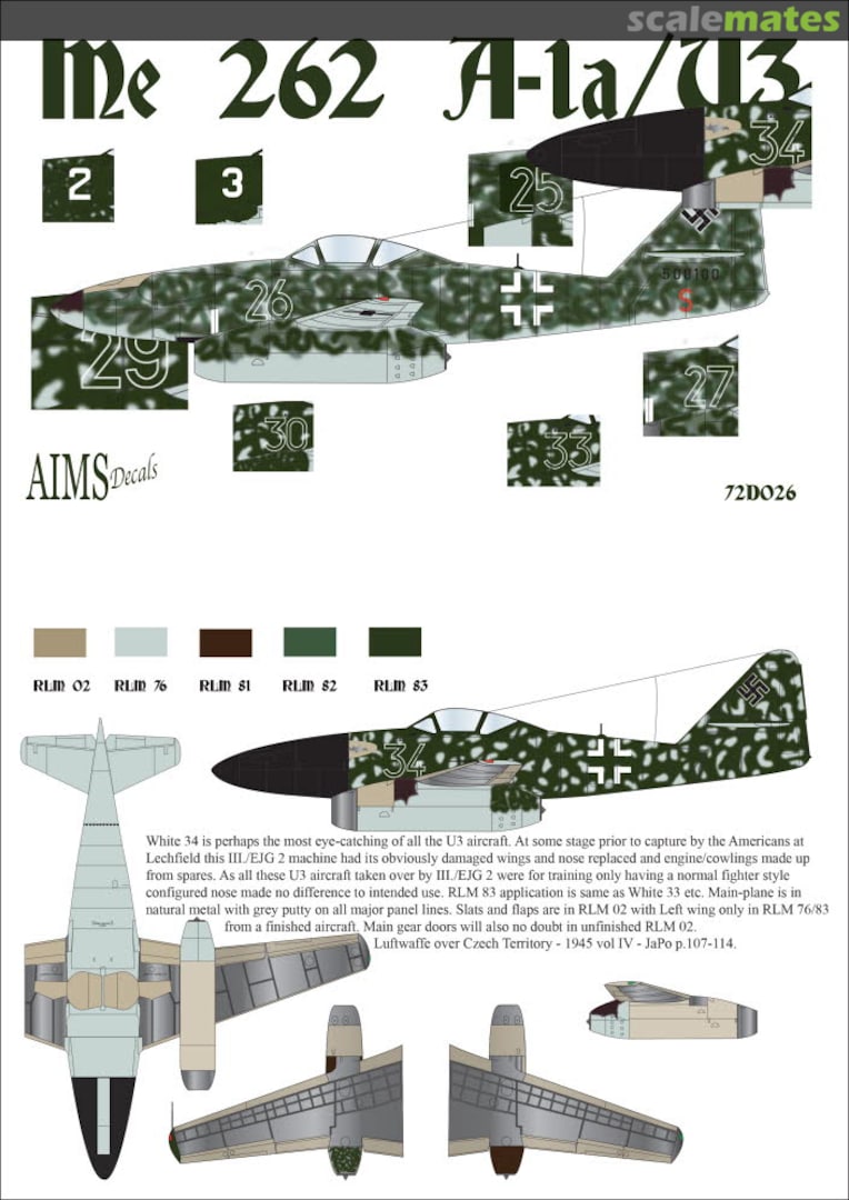 Boxart Me 262A-1a/U3 72D026 AIMS